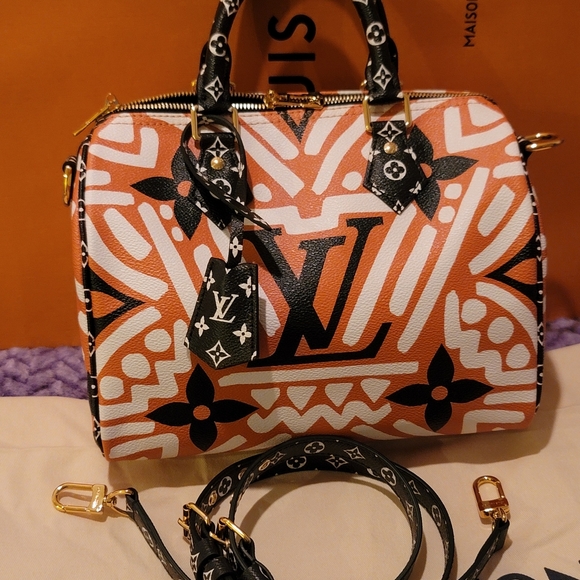LOUIS VUITTON Crafty Speedy 25 Bandoulière Caramel Black Giant Monogram Bag New - Picture 11 of 17